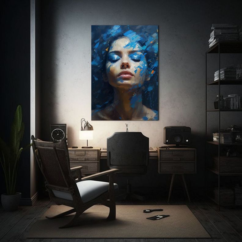 Pintura Azul Dinámica De Una Persona Con Pintura En La Mano 30x40cm-2