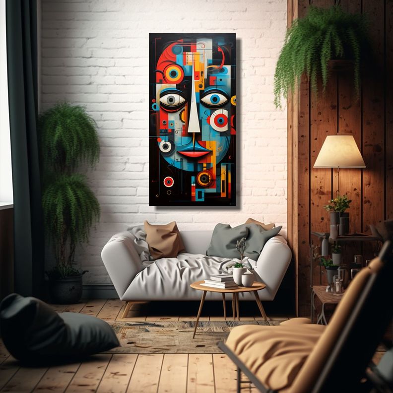 Cuadros Acuarela Vision Con Caras Abstractas 30x60cm-2