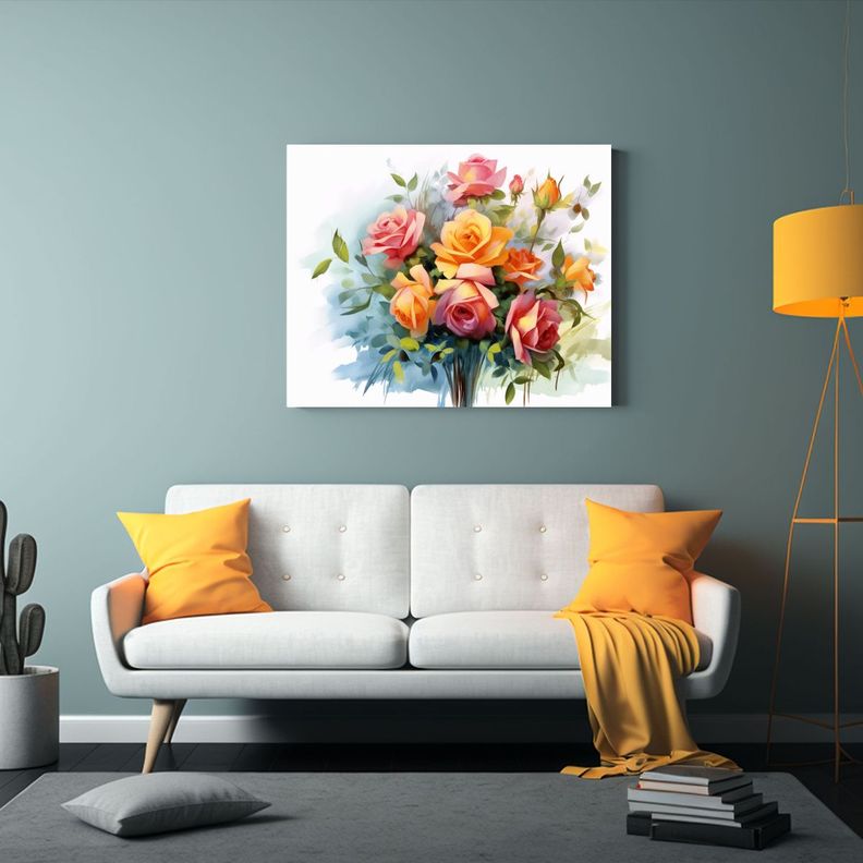 Pintura Decorativa Combinación De Rosas Rojas Y Vibrantes 50x40cm-2