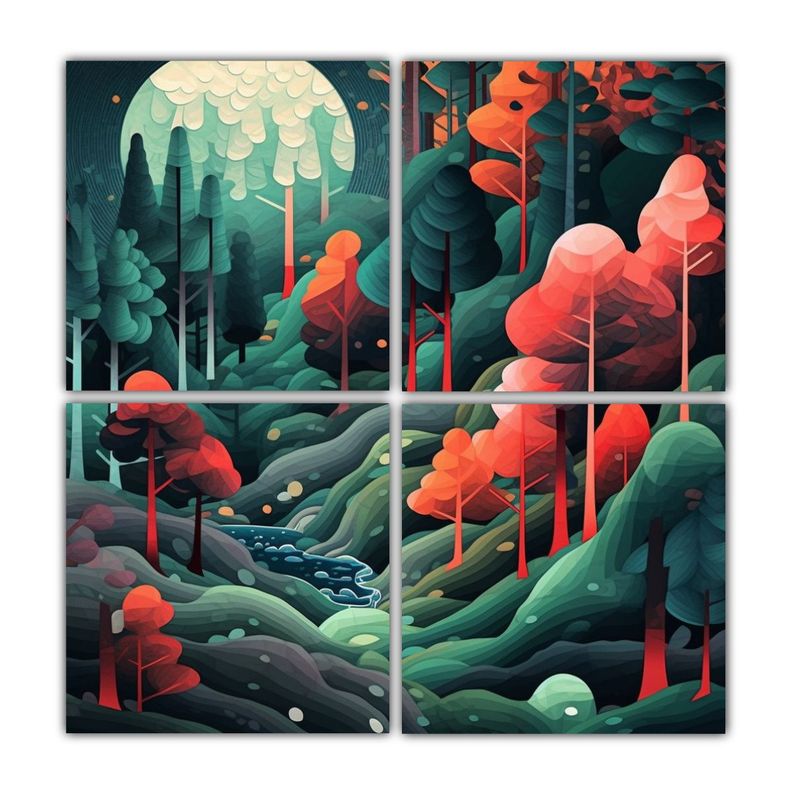 Cuadro Abstracto Bosque Armónica Estilo Japonés 80x80 Cm-0