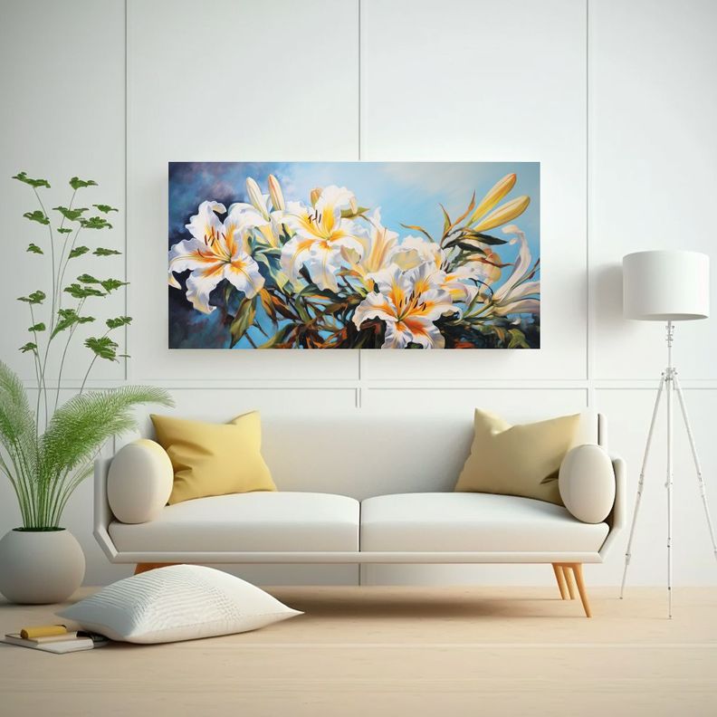 Cuadro Abstracto De Lirios En Estilo óleo 160x80cm-2