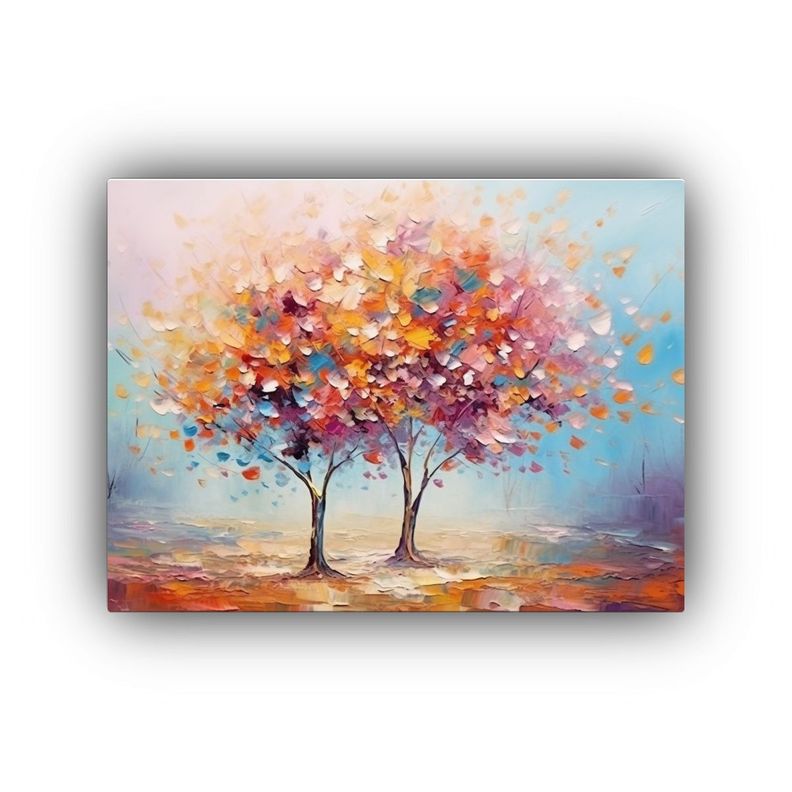 Pintura Al óleo De Paisaje Colorido Abstracto Con árbol. 40x30cm-0