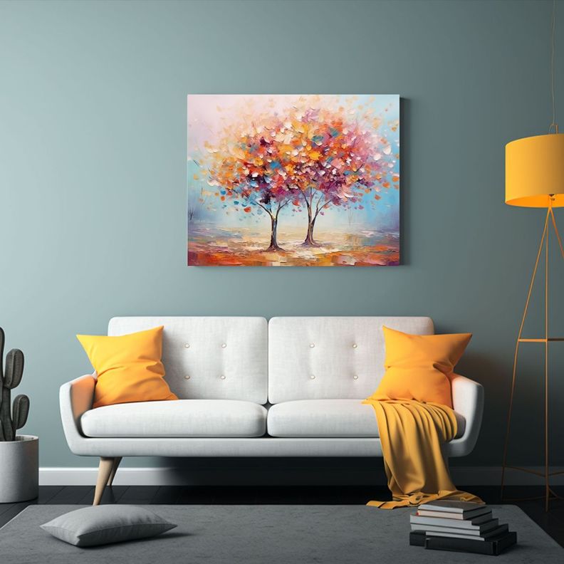 Pintura Al óleo De Paisaje Colorido Abstracto Con árbol. 40x30cm-2