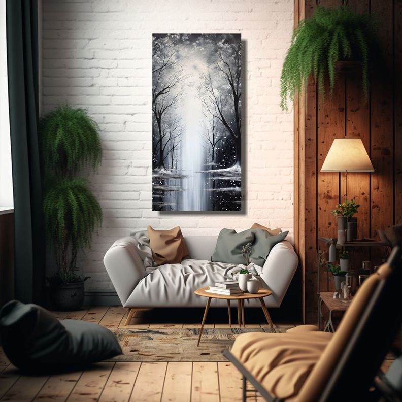 Pintura En Tonos Negros Y Plateados Estilo 80x160cm-2
