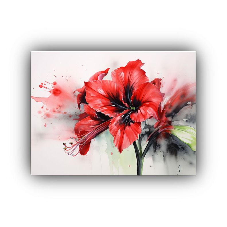 Pintura Abstracta Contrastante De Amarilis Rojas Y Negras 60x40cm-0