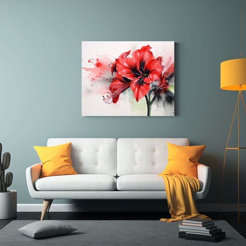 Pintura Abstracta Contrastante De Amarilis Rojas Y Negras 60x40cm-2