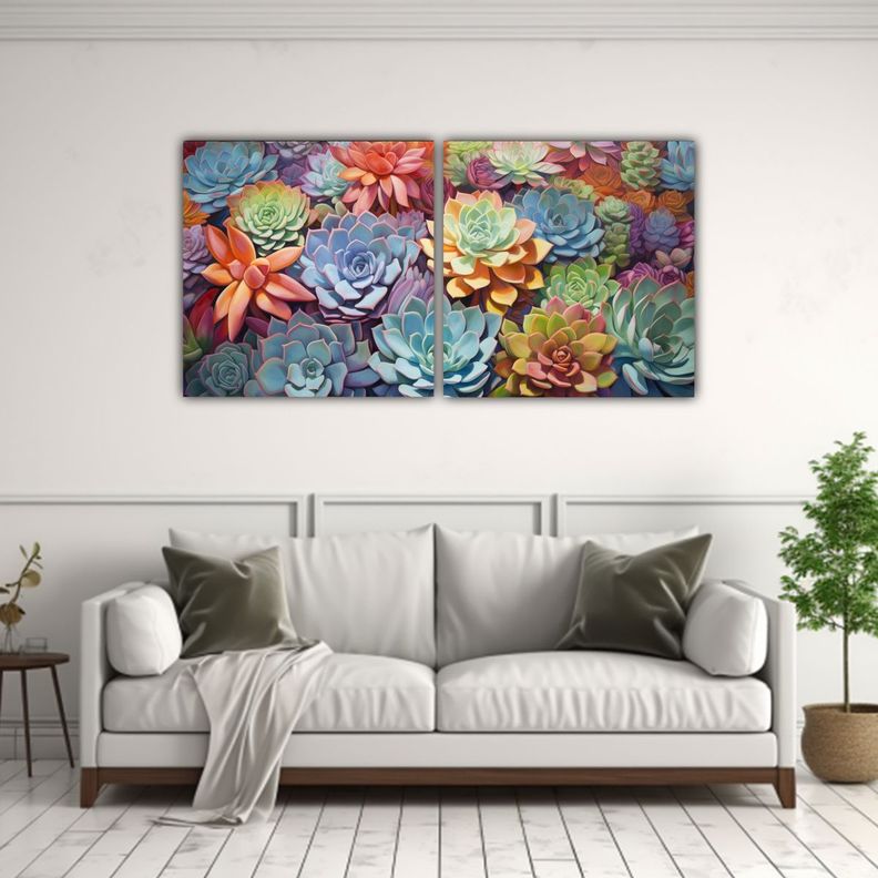 Lienzos De Tela Impreso De Suculentas Y Flores 100x50 Cm-2