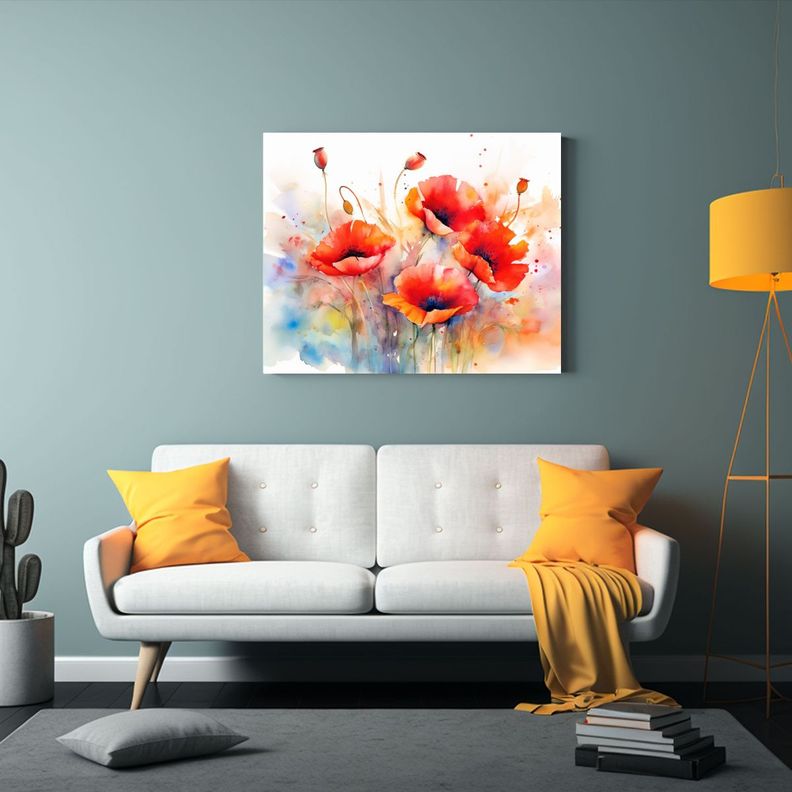 Cuadro Decorativo Moderno Con Flores Rojas De Amapola Movié 65x50cm-2