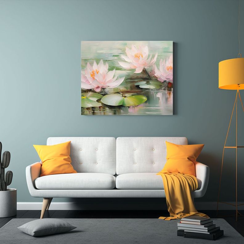 Pintura Al óleo De Lirios De Agua En Rosa Fresco Para Decor 30x20cm-2