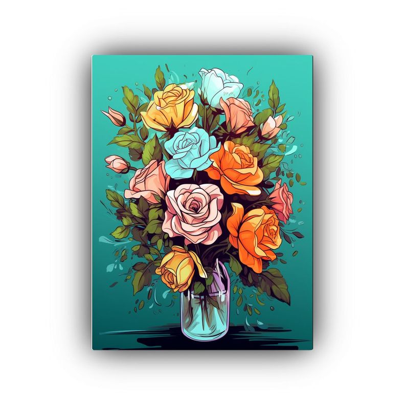 Cuadro Acuarela Baño Ramo De Flores Rosas 30x45cm-0