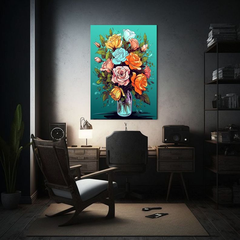 Cuadro Acuarela Baño Ramo De Flores Rosas 30x45cm-2