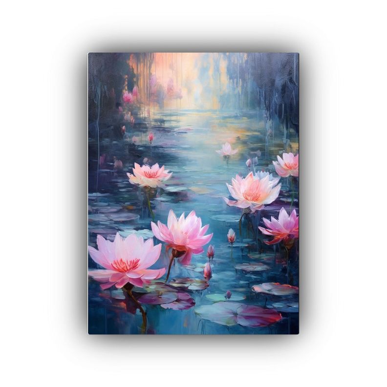 Cuadro De Flores Rosas Y Agua Morada En El Baño 60x90cm-0