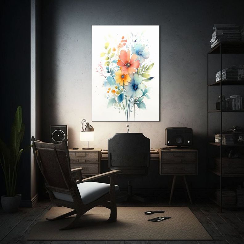 Arte Calidos Pintura Acuarela Ramo De Flores 30x45cm-2