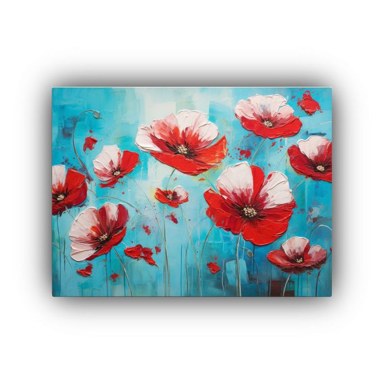 Pintura Flor Roja Y Turquesa En Lienzo Alta Calidad Y Armon 60x40cm-0