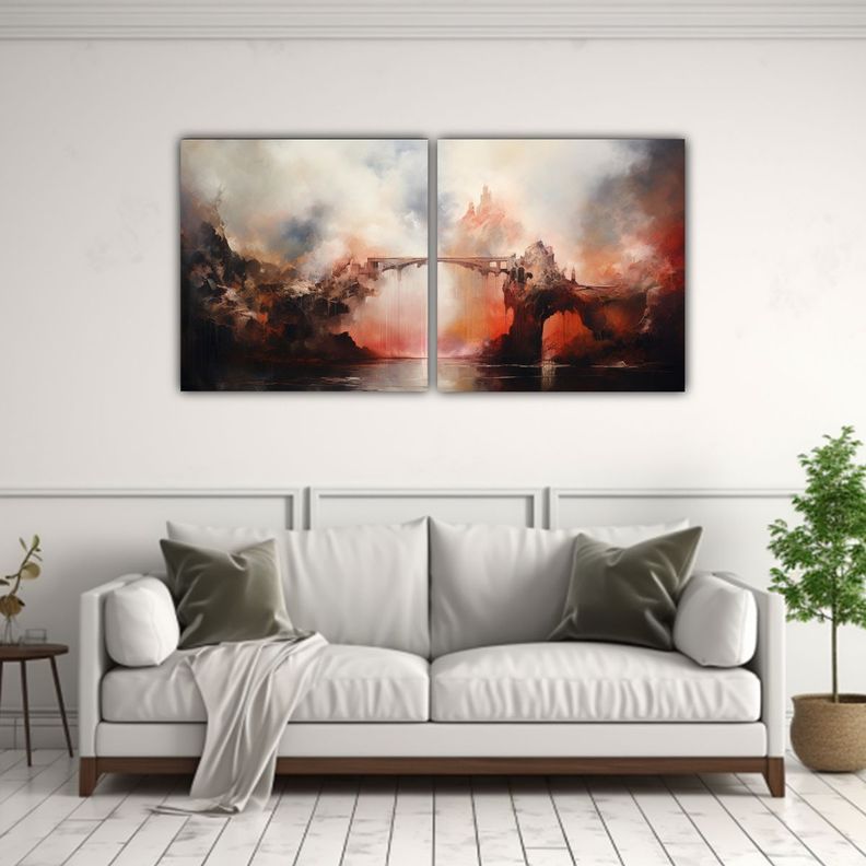 Set 2 Cuadros Tema Formacion Cuadro Abstracto 120x60 Cm-2