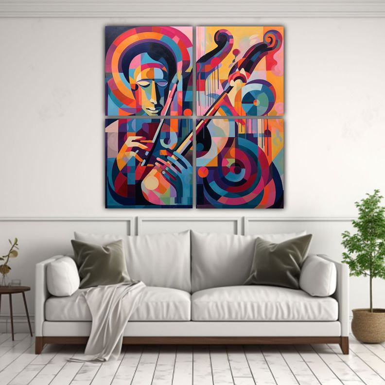 Cuadro Composición Acuarela Para Saxofonista 160x160 Cm-2