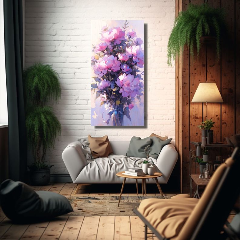 Cuadro Moderno Exclusivo Flores Moradas Y Rosadas  70x140cm-2