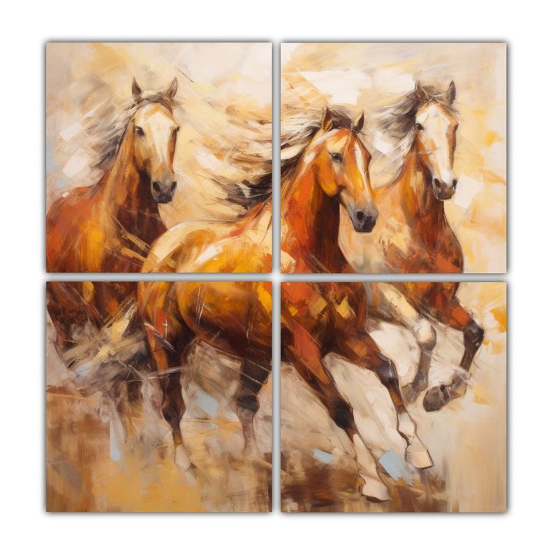 Cuadro Abstracto De Caballos Marrones Corriendo 40x40 Cm