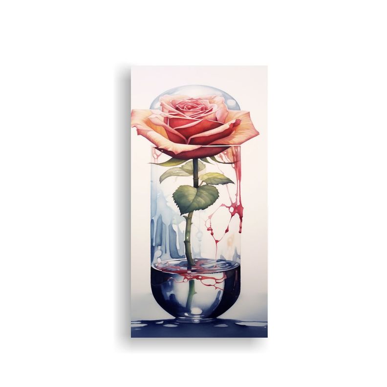 Pintura Decorativa En Acuarela: Rosa En Un Vaso 30x60cm