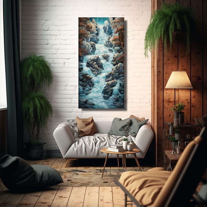 Lienzo De Tela: Belleza Abstracta De Una Cascada 80x160cm-2