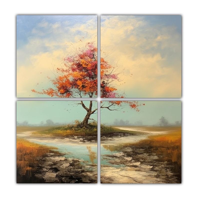 Cuadro Decorativo Pintura Al óleo De árbol 40x40 Cm-0