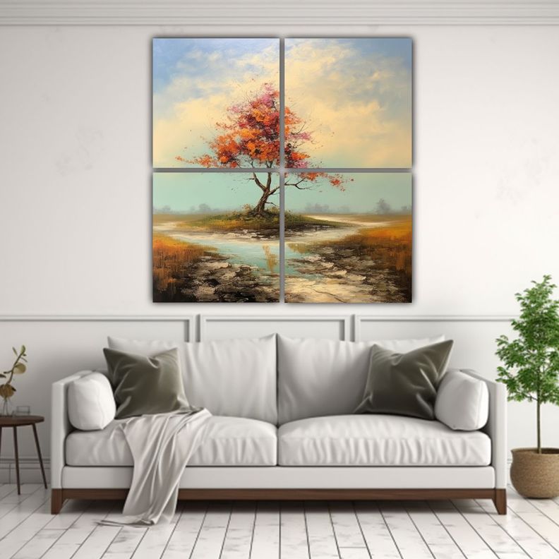 Cuadro Decorativo Pintura Al óleo De árbol 40x40 Cm-2
