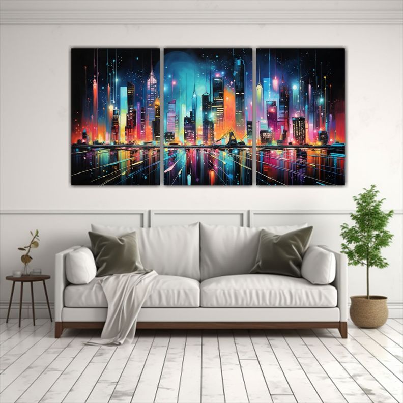 Pinturas Decorativas De Ciudad Abstracta En Luces 150x75 Cm-2