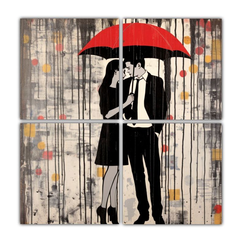 Cuadros Concepto Living Pareja Bajo La Lluvia De 100x100 Cm-0