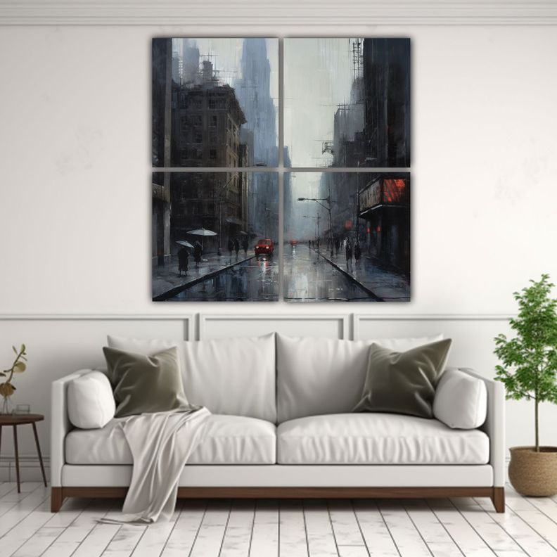 Cuadro Minimalista Pintura Al óleo Ciudad 40x40 Cm-2