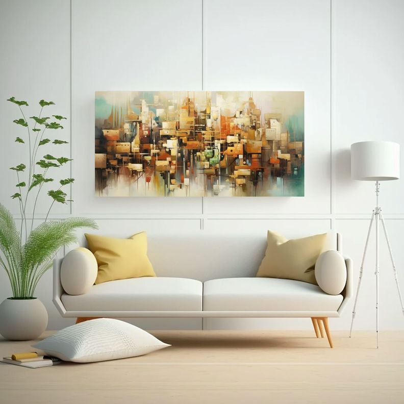 Cuadro En Bastidor Abstracto Ciudad Movimiento 80x40cm-2