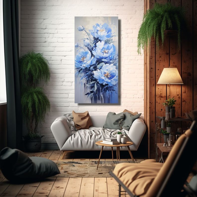 Arte De Peonías Azules Estilo Equilibrio Visual 70x140cm-2