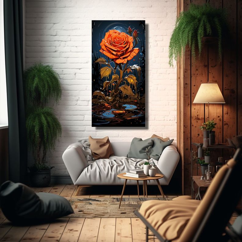 Cuadro Lienzo Original A Melting Rose Estilo Plano 20x40cm-2