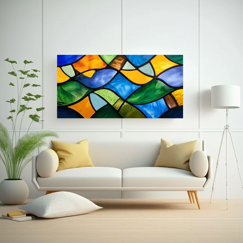 Pintura Vitral A Todo Color Con Letras VI Azul 140x70cm-2