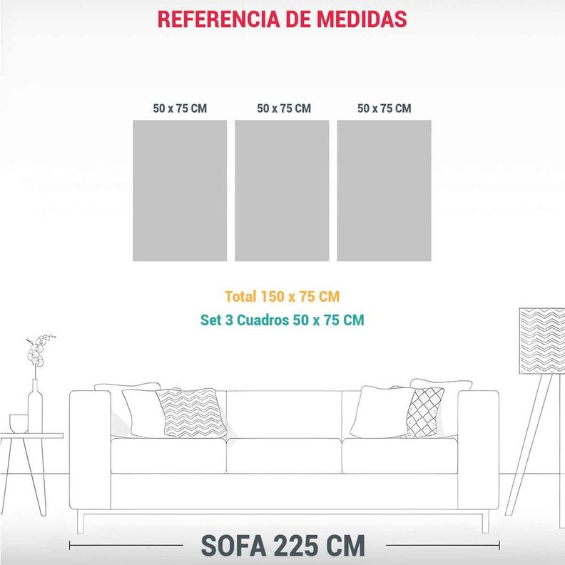 Conjunto De 3 Cuadros Acuarela Estilo Puntillismo 150x75 Cm-1