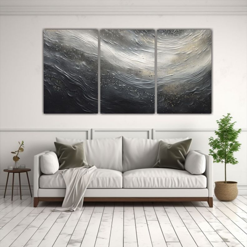 Conjunto De 3 Cuadros Acuarela Estilo Puntillismo 150x75 Cm-2