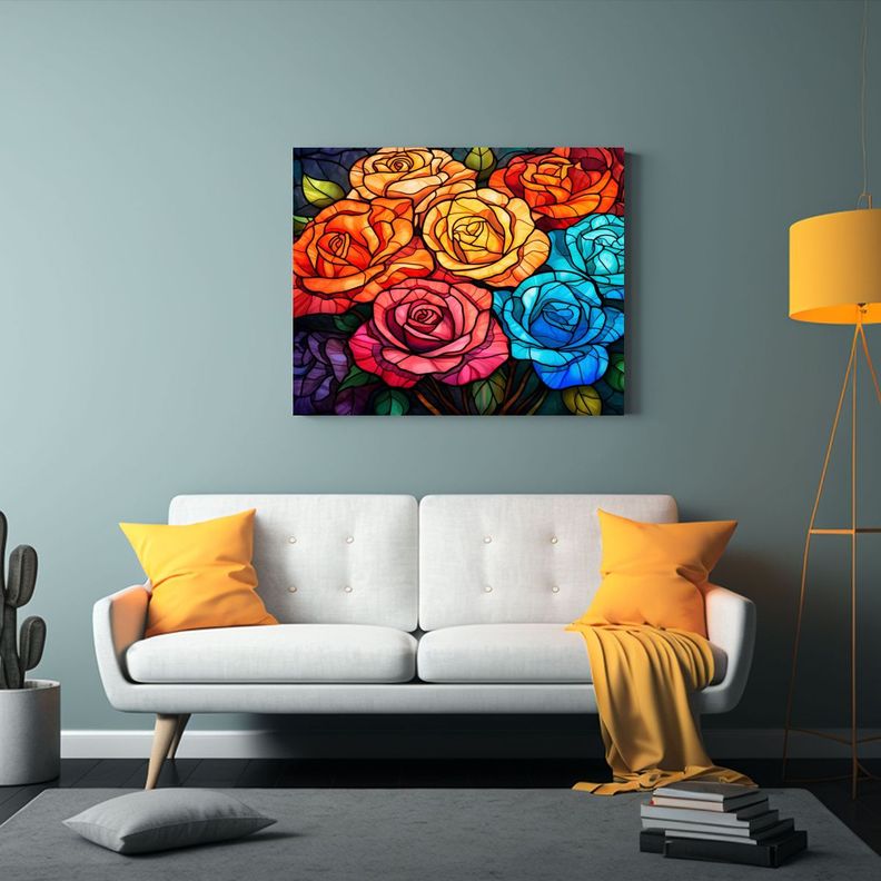 Tela En Bastidor Expresión Única De Rosas Multicolores Par 120x80cm-2