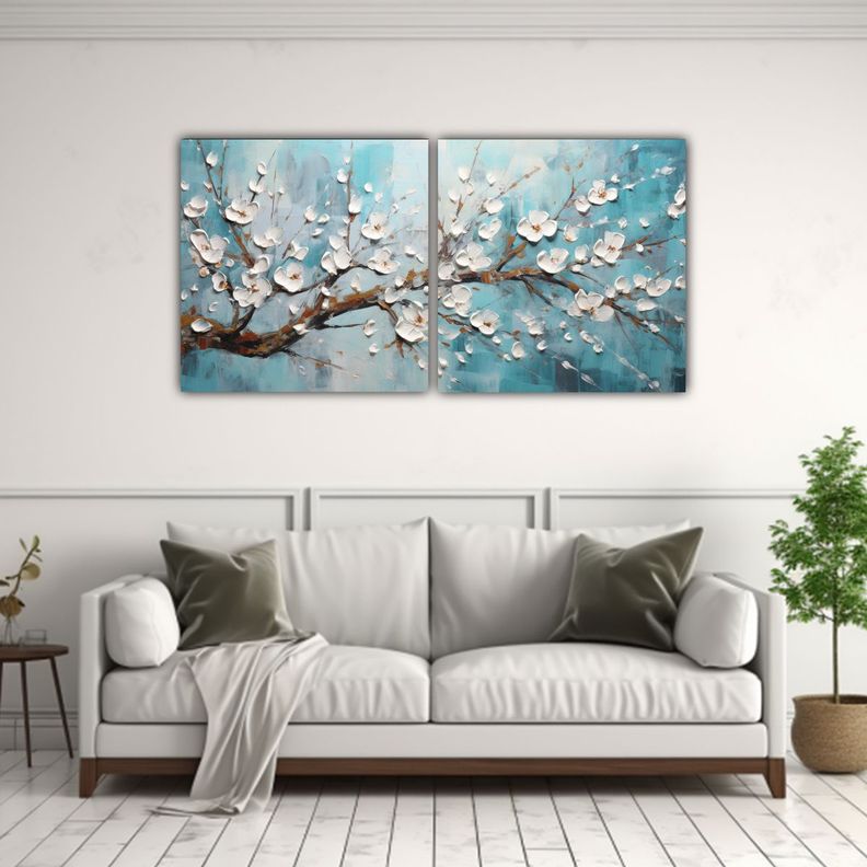 Pintura En Lienzo De Dos Cuadros De Dibujo Living 60x30 Cm-2