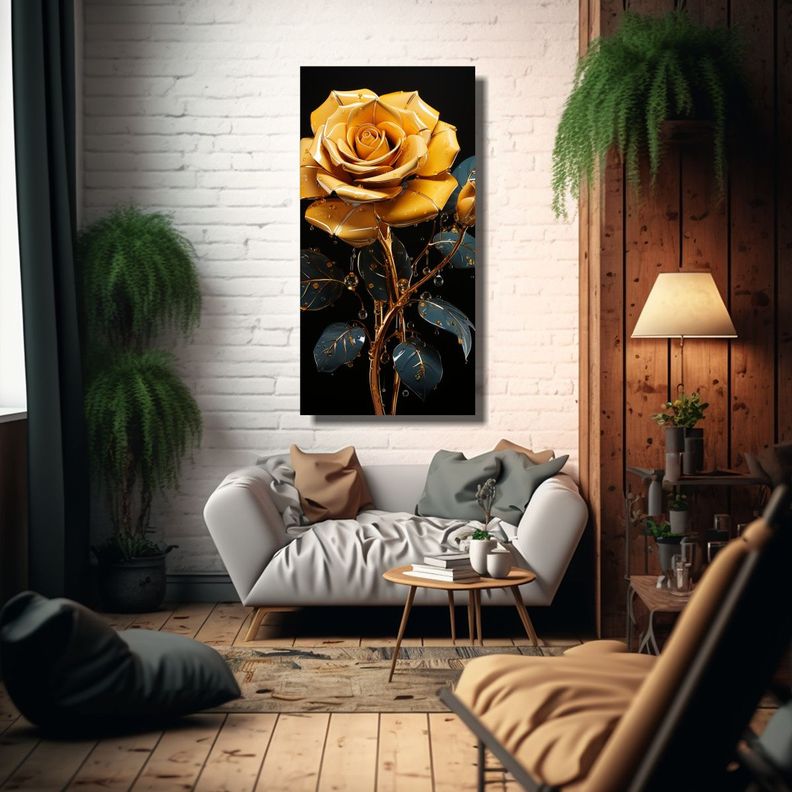 Cuadro Hermoso Living De Una Rosa Amarilla 20x40cm-2