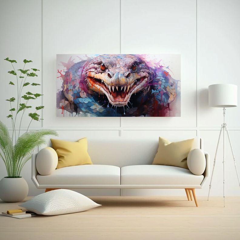 Pintura Acuarela Moderna Víbora Colorido Composic 60x30cm-2
