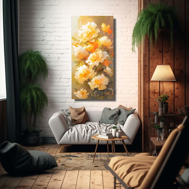 Cuadro De Decoración En Relieve Flores Amarillas  50x100cm-2