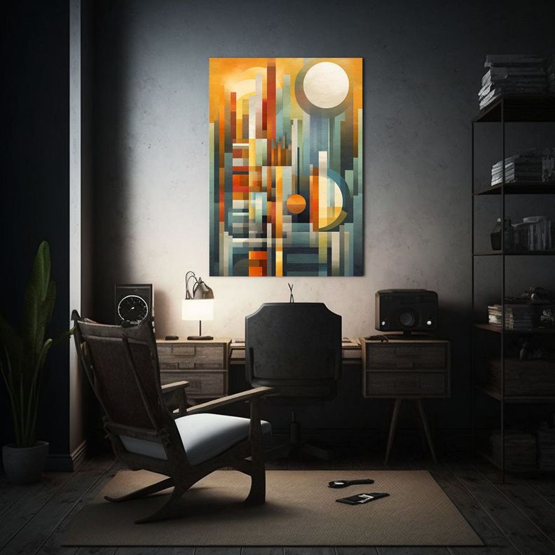 Pintura Arte Geométrico: Paisaje Abstracto Y Llamativo Arte 50x75cm-2
