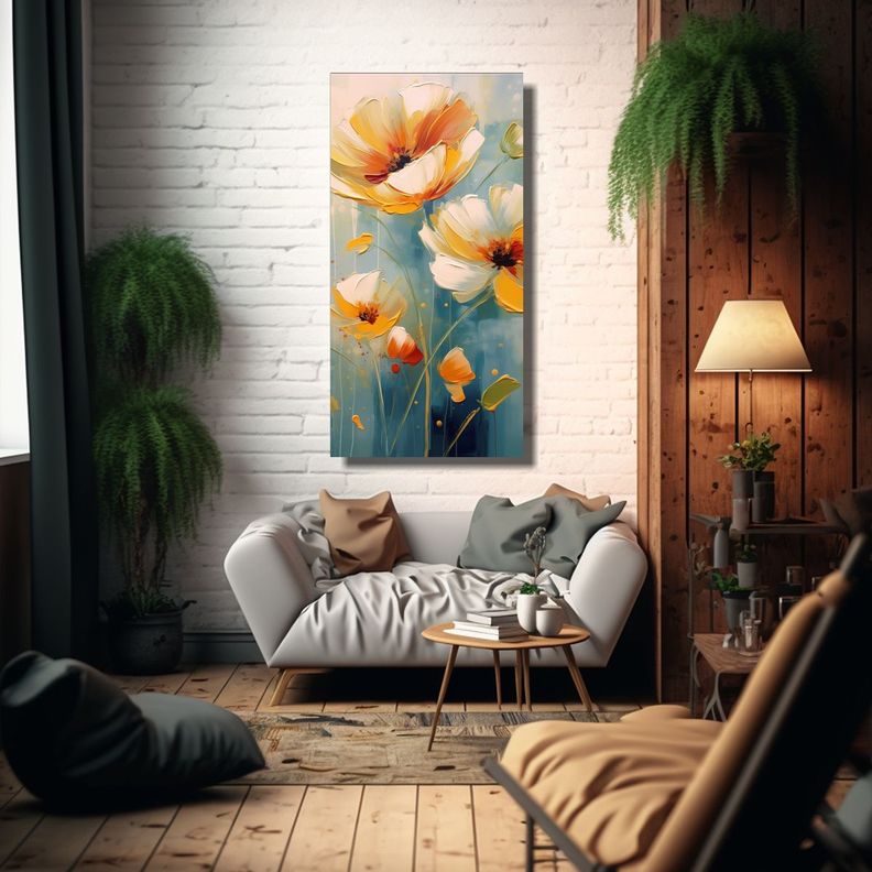 Pintura Al óleo De Flores En Fondo Abstracto 80x160cm-2
