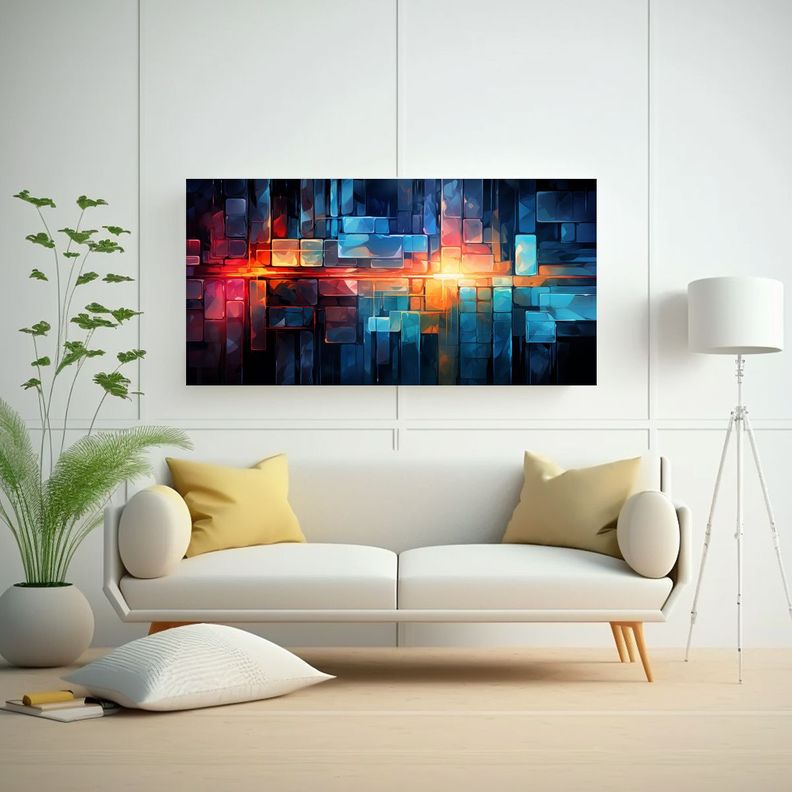 Cuadro Abstracto Moderno Con Diseño AI En Forma 120x60cm-2