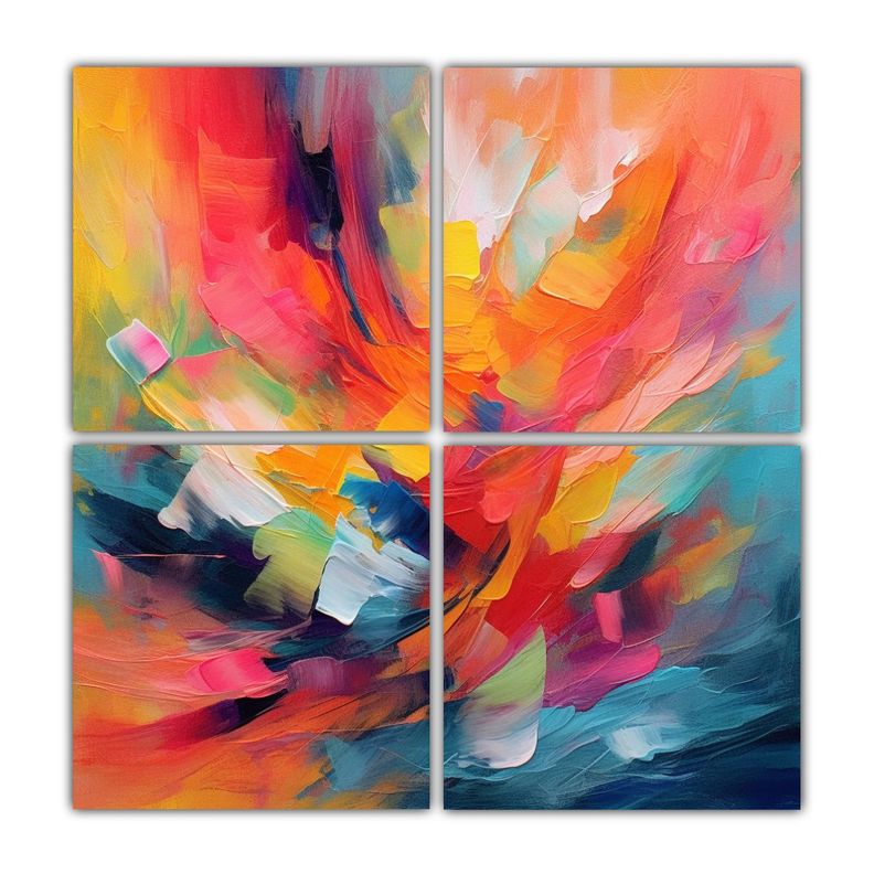 Cuatro Cuadros Patron Intenso Arte Abstracto 80x80 Cm