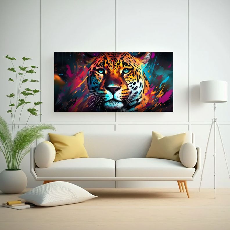 Cuadro Jaguar En Estilo Pintura Al Estilo Óleo 100x50cm-2