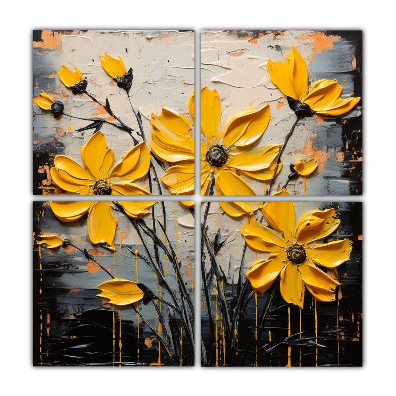 Cuadro De Flores Amarillas Y Negras En Tela 60x60 Cm-0