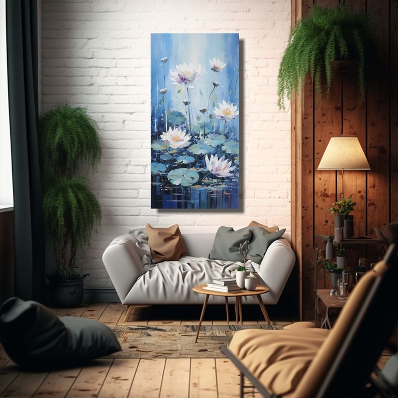 Arte De Pared Tonos Impresionante Pintura De Loto 30x60cm-2