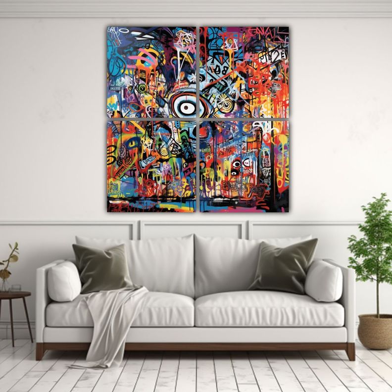 Cuatro Artes De Pared Inspiración Para Sala: 80x80 Cm-2