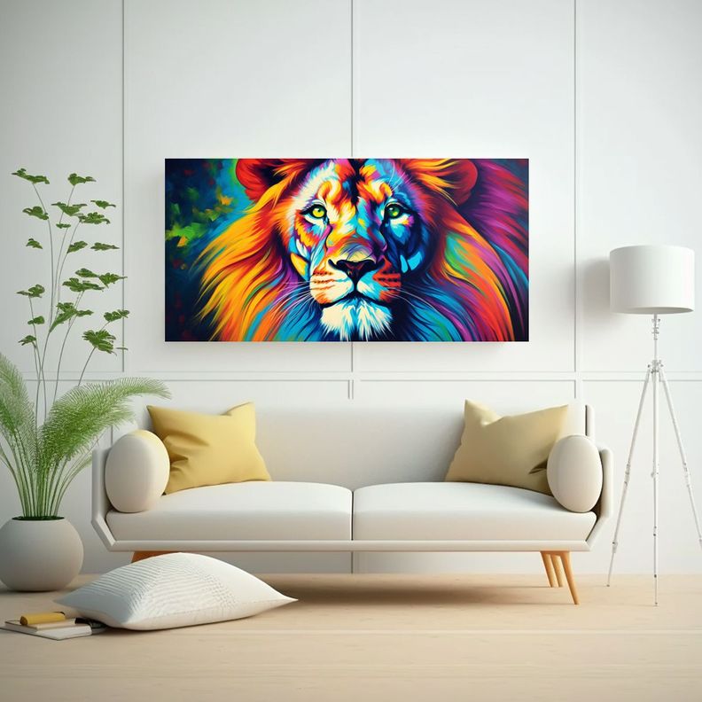 Cuadro León Estilo Pintura Al Estilo Óleo 100x50cm-2