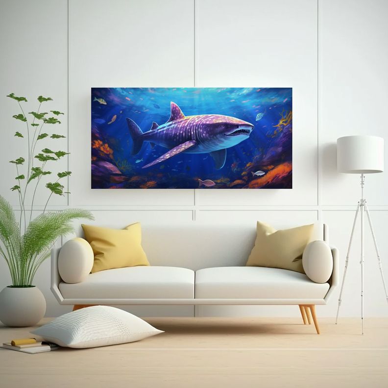 Cuadro Movimiento De Tiburón Ballena Pintura Al E 140x70cm-2